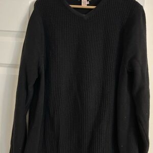Black V-Neck Ribbed Sweater